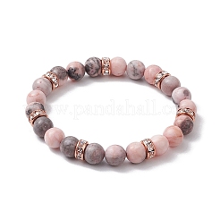 3 Uds. 3 colores 8.5mm pulseras elásticas redondas de jaspe de cebra Rosa natural con cuentas&nbsp;BJEW-JB10256