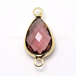 ゴールデントーン真鍮ガラスティアドロップリンクコネクター  ロージーブラウン  21x11x5mm  穴：2mm&nbsp;GLAA-J010A-HF15-G