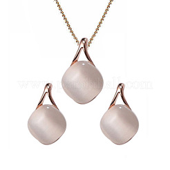 Комплекты из ожерелий и серег-гвоздиков с ромбовидным кулоном в виде кошачьего глаза для женщин FS-WGD2AB8-01