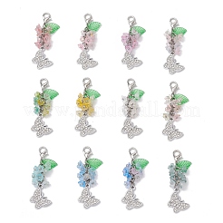 Подвеска из акрила в виде бабочки из сплава со стразами и цветами HJEW-JM03145