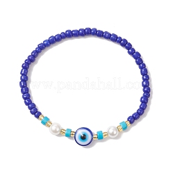 3 шт. двухцветные эластичные браслеты из стеклянных бусин для женщин BJEW-JB12206