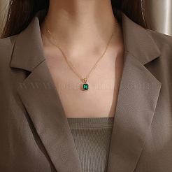 Колье-подвеска из стеклянного прямоугольника с золотыми цепочками из нержавеющей стали&nbsp;ZR6442