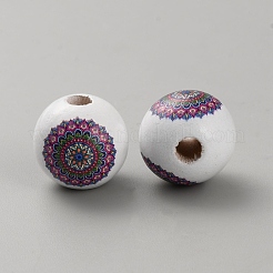 プリントウッドヨーロピアンビーズ  大穴丸いビーズ  花  カメリア  15~15.5mm  穴：4mm&nbsp;WOOD-CJC0001-20J