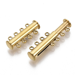 201ステンレススチール製磁気スライドロック留め具  1連  4の穴  チューブ  ゴールドカラー  8mm  穴：24.5x10x6.5mm&nbsp;STAS-S079-159G