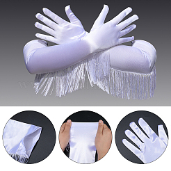 Свадебные перчатки из полиэстера с длинными кисточками&nbsp;AJEW-WH20020-001A