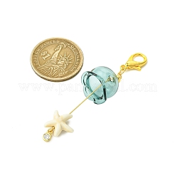 Ciondoli in vetro e ottone con zirconi cubici e decorazioni pendenti con perline sintetiche turchesi&nbsp;HJEW-JM02980-02