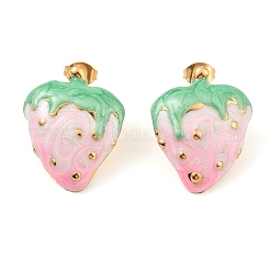 Pendientes de esmalte con forma de fresa&nbsp;EJEW-Z065-14G