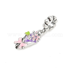 Латунные стразы розовая эмаль букет европейские подвески шармы KK-P324-06P