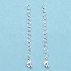 真鍮製アジャスターチェーンチェーン  ハートチャーム付き  銀  55x3mm&nbsp;KK-Z018-10S