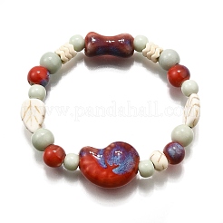 Perline di porcellana fatte a mano e perline di howlite sintetica braccialetti elastici per le donne&nbsp;BJEW-D307-01A