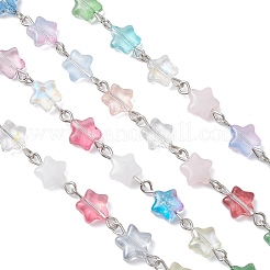 Железные стеклянные цепочки ручной работы со звездообразными звеньями AJEW-JB01435-01