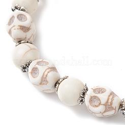 Браслеты из искусственной бирюзы с черепом и круглыми бусинами BJEW-JB12255-01