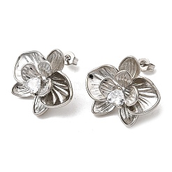 Серьги-гвоздики из латуни с микро-паве и прозрачным фианитом EJEW-H171-01B-P