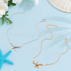 6 шт. браслеты на ногу из сплава морской звезды и пластикового жемчуга 2 цветов AJEW-GO0002-54