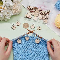 Blume & Kleidung & flacher runder Holzanhänger mit Maschenmarkierern&nbsp;HJEW-FG00008