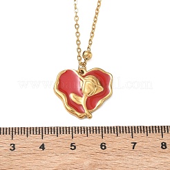 Collier pendentif cœur rouge en émail rose en acier inoxydable 304&nbsp;NJEW-F374-02G