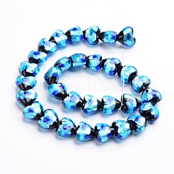 手作りランプワークハートビーズ  ブルー  11x12x8mm  穴：1mm&nbsp;LAMP-I008-02C
