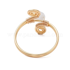 銅線を巻いた天然アクアマリンビーズの指輪（女性用）  19mm  内径：18mm&nbsp;RJEW-JR00808-02