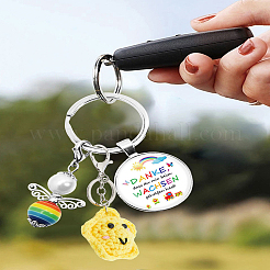 星型アクリル編みペンダントキーホルダー1個  樹脂ビーズと亜鉛合金の金具付き  プラチナ  123.5mm&nbsp;KEYC-LP0001-59