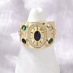 Регулируемые манжеты-кольца из латуни с микропаве из кубического циркония для женщин RJEW-C129-10G