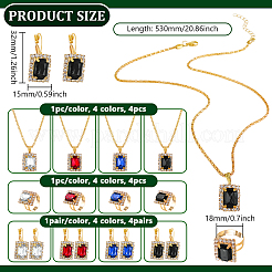 Комплект украшений из 4 цветного прямоугольного страза SJEW-HY0001-12