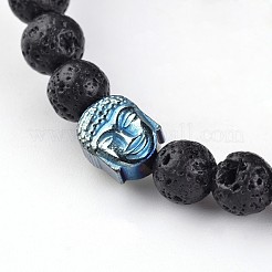 Braccialetti elasticizzati con perline in pietra lavica naturale a testa di buddha&nbsp;BJEW-JB02227