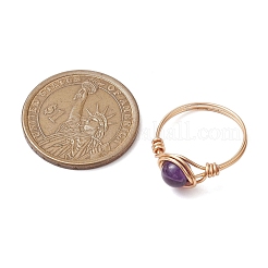 Круглый натуральный аметист/зеленый авантюрин/сердолик/розовый кварц/тигровый глаз/лазурит плетеное кольцо на палец RJEW-JR00743-02