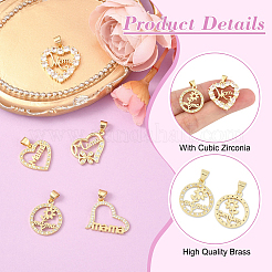 5шт 5 стиля латунные микропаве прозрачные подвески с кубическим цирконием ZIRC-YW0001-24