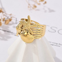 Кольца-манжеты из нержавеющей стали 304 в форме ракушки морской звезды RJEW-R014-03G-06