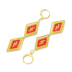 Серьги из стеклянных бусин ручной работы с застежкой-молнией EJEW-MZ00368-01