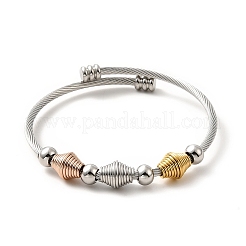 Bracciale rigido aperto con perline biconiche in acciaio inossidabile 304&nbsp;BJEW-P283-51