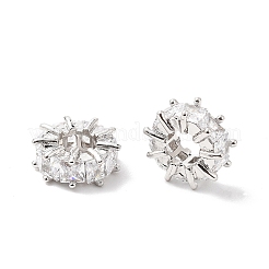 Плоские круглые латунные микропаве прозрачные кубические циркониевые европейские бусины KK-L237-015P