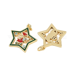 クリスマスをテーマにした真鍮マイクロパヴェキュービックジルコニアペンダント  カドミウムフリー＆鉛フリー  エナメルと丸カン付き  長持ちメッキ  サンタクロースの星  18KGP本金メッキ  19.5x18x2mm  丸カン：5x0.7ミリ  3.6mm内径&nbsp;X-ZIRC-L101-05G