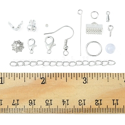 DIYジュエリー作りの発見キット  真鍮ボールチープとつぶし玉を含む  鉄製チェーンエクステンダー & 丸カン & リボン圧着エンド & ピン & イヤリングフック  合金の留め金とチャーム  プラスチック製ピアスキャッチ  銀&nbsp;DIY-FS0004-06