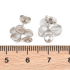 ブラスエナメルスタッドピアスのパーツ  花  片穴パーツ用  長持ちメッキ  鉛フリー＆カドミウムフリー  プラチナ  12.5x12mm  ピン：0.9ミリメートルと0.8ミリメートル。&nbsp;KK-CBA58F9-01P-03