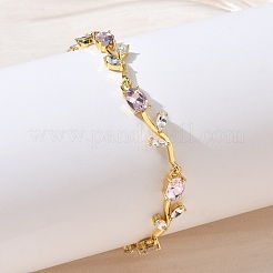 Bracciali a catena con maglie a forma di fiore in ottone e vetro&nbsp;KK-CBA7DFA-01G-04