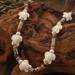 Ожерелья из бисера хейши для мужчин из синтетической бирюзы и кокоса&nbsp;FS-WG4C8C3-02