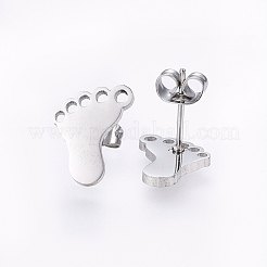 304ステンレススチールジュエリーセット  スタッドピアスとペンダントネックレス  ラインストーン付き  フット  ステンレス鋼色  16.54インチ（42cm）  13x11x1mm  ピン：0.8mm&nbsp;SJEW-H137-16P