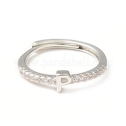 Прозрачное регулируемое кольцо с буквой из прозрачного циркония&nbsp;RJEW-C052-01P-P