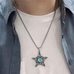 五芒星ペンダントネックレス ステンレススチール製スターペンダントネックレス ヴィンテージ樹脂製ナザールボンジュウジュエリー 守護チャーム 男性用 女性用  ステンレス鋼色  27.95インチ（71cm）&nbsp;JN1108A