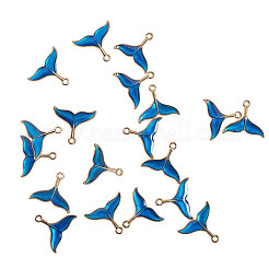 合金エナメルチャーム  クジラの尾の形状  ライトゴールド  ブルー  17x20x2mm  穴：1.6mm  20個/箱&nbsp;ENAM-CJ0001-42