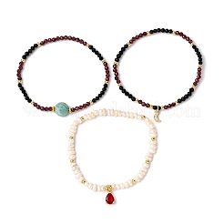 3 комплект из 2-1/4~2-3/8 эластичного браслета из натурального культивированного пресноводного жемчуга BJEW-JB12365