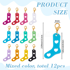 アクリルロックステッチマーカー12個  合金製カニカン付き  ミックスカラー  5.3cm&nbsp;HJEW-JOY00031
