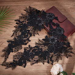 2 пара аппликаций из полиэстера с цветочным узором и вышивкой DIY-GF0009-36