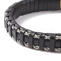レザー編み込みコードブレスレット  304ステンレススチール製マグネット留め具  長方形  ゴールドカラー  ブラック  8-5/8インチ（22cm）  12x6mm&nbsp;BJEW-E345-15-G