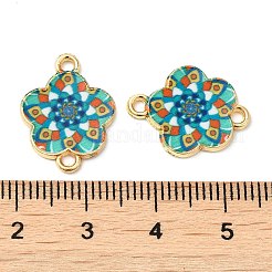 プリント合金エナメルコネクタチャーム  花のリンク  ライトゴールド  ターコイズ  14x18x1.5mm  穴：1.5mm&nbsp;ENAM-N056-200B