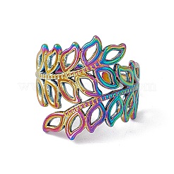 Ионное покрытие (ip) 304 нержавеющая сталь ажурный лист открытый манжета кольцо для женщин&nbsp;RJEW-C045-16M