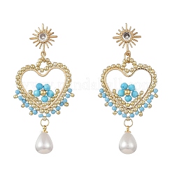 Boucles d'oreilles pendantes en magnésite naturelle et en verre pour femmes&nbsp;EJEW-MZ00782-03