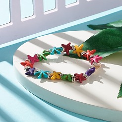 Эластичный браслет из синтетической бирюзы (окрашенной) в виде морских звезд/морских звезд BJEW-JB07867