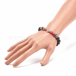 Bracelet extensible en pierre de lave naturelle et hématite synthétique avec perle mauvais œil au chalumeau&nbsp;BJEW-JB08308